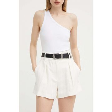 IRO pantaloni scurti femei, culoarea bej, neted, high waist