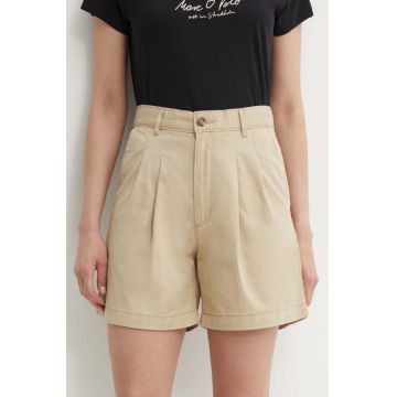 Levi's pantaloni scurti femei, culoarea bej, neted, high waist