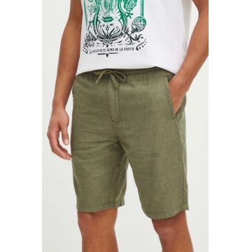Medicine pantaloni scurti din in barbati, culoarea verde, melanj