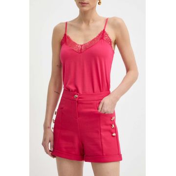 Morgan pantaloni scurti SHERY.F femei, culoarea rosu, neted, high waist, SHERY.F