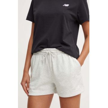New Balance pantaloni scurti French Terry femei, culoarea gri, melanj, high waist, WS41500AHH