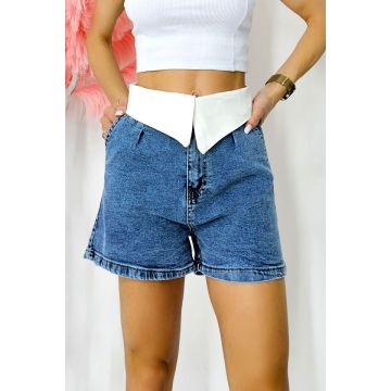 Pantaloni scurti denim Gallant, cu fold tip rever, Albastru