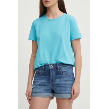 Pepe Jeans pantaloni scurti jeans STRAIGHT SHORT HW femei, neted, medium waist, PL801108HU4