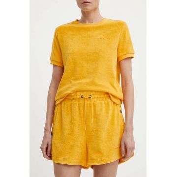 Picture pantaloni scurti Carel femei, culoarea galben, neted, high waist, WSH057