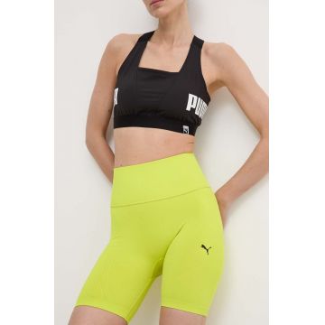 Puma pantaloni scurți de antrenament Shapelux Seamless culoarea verde, neted, high waist, 524386