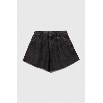 Sisley pantaloni scurti din denim pentru copii culoarea negru, neted, talie reglabila
