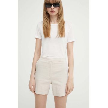 Theory pantaloni scurti din in culoarea bej, neted, high waist