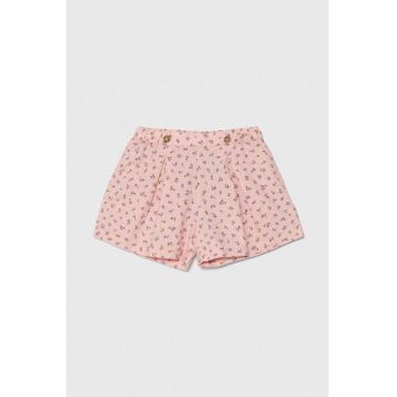 United Colors of Benetton pantaloni scurți de in pentru copii culoarea roz, modelator