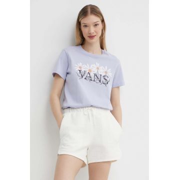 Vans pantaloni scurti femei, culoarea bej, neted, high waist
