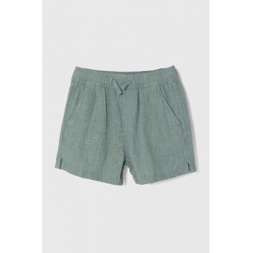 Abercrombie & Fitch pantaloni scurți de in pentru copii culoarea verde, talie reglabila