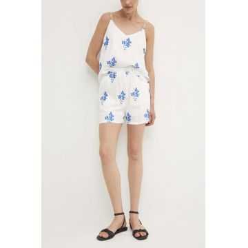 Answear Lab pantaloni scurti din in culoarea alb, modelator, high waist