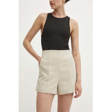 Answear Lab pantaloni scurti femei, culoarea bej, neted, high waist