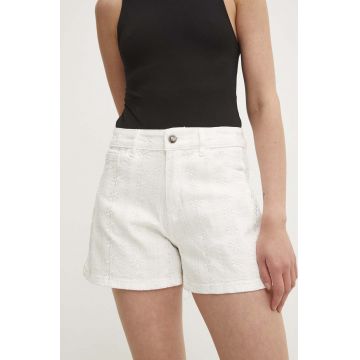 Answear Lab pantaloni scurti jeans femei, culoarea alb, modelator, high waist