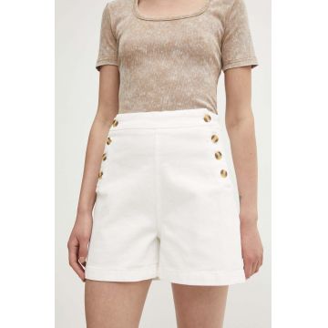 Answear Lab pantaloni scurti jeans femei, culoarea alb, neted, high waist