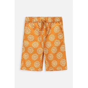 Coccodrillo pantaloni scurți din bumbac pentru copii culoarea maro, talie reglabila