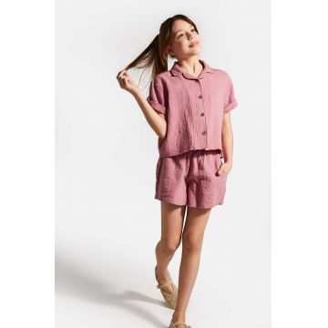 Coccodrillo pantaloni scurți din bumbac pentru copii culoarea roz, neted