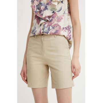 Gant pantaloni scurti femei, culoarea bej, neted, medium waist, 4020078