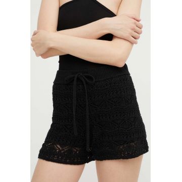 IRO pantaloni scurți din amestec de in culoarea negru, neted, high waist