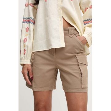 MAX&Co. pantaloni scurti x FATMA MOSTAFA femei, culoarea maro, neted, high waist, 2418141012200