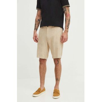 Medicine pantaloni scurti din in barbati, culoarea bej, melanj
