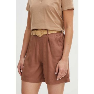 Medicine pantaloni scurti femei, culoarea maro, neted, high waist
