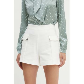 Morgan pantaloni scurti SHOPY.F femei, culoarea alb, neted, high waist, SHOPY.F