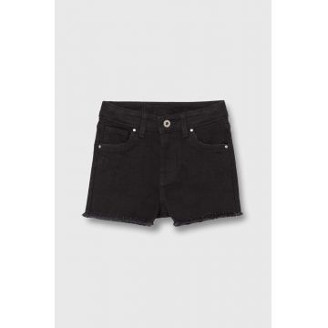Pepe Jeans pantaloni scurti din denim pentru copii A-LINE SHORT HW JR culoarea negru, neted, talie reglabila