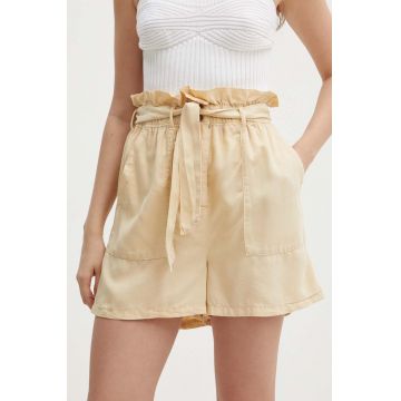 Pepe Jeans pantaloni scurti ESTRELLA femei, culoarea bej, neted, high waist, PL801102