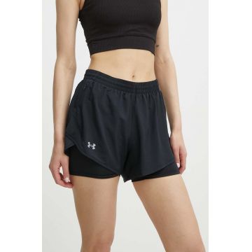 Under Armour pantaloni scurți de alergare Fly By culoarea negru, neted, high waist