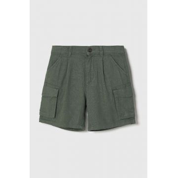 United Colors of Benetton pantaloni scurți de in pentru copii culoarea verde, talie reglabila