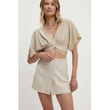 Answear Lab fustă-pantalon culoarea bej, cu imprimeu, high waist