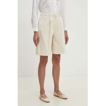 Answear Lab pantaloni scurti din bumbac culoarea bej, neted, high waist
