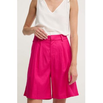 Answear Lab pantaloni scurti din in culoarea roz, neted, high waist