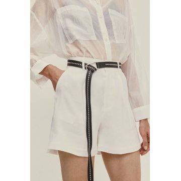 Answear Lab pantaloni scurti femei, culoarea alb, neted, high waist