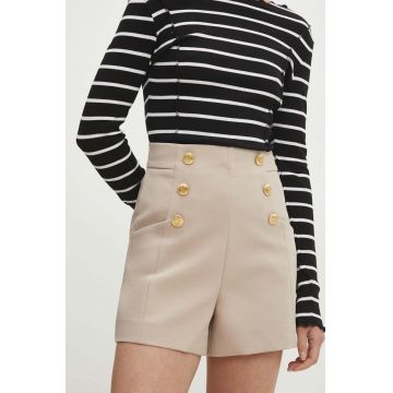 Answear Lab pantaloni scurti femei, culoarea bej, neted, high waist