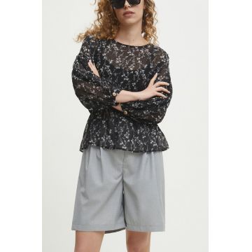 Answear Lab pantaloni scurti femei, culoarea gri, neted, high waist