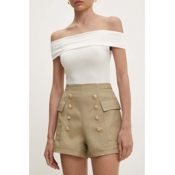 Answear Lab pantaloni scurti femei, culoarea verde, neted, high waist
