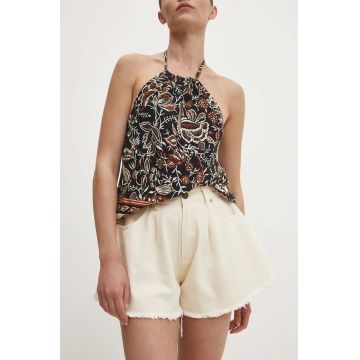 Answear Lab pantaloni scurti jeans femei, culoarea alb, neted, high waist