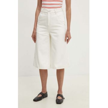 Answear Lab pantaloni scurti jeans femei, culoarea bej, neted, high waist