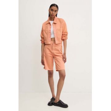 Answear Lab pantaloni scurti jeans femei, culoarea portocaliu, neted, high waist