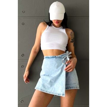 Fusta pantaloni de blugi Guadalupe, cu aspect petrecut, Albastru deschis