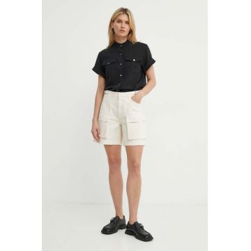 Gestuz pantaloni scurti copii femei, culoarea bej, neted, high waist, 10909065