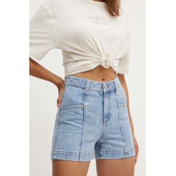 Morgan pantaloni scurti jeans SHAMI femei, neted, high waist, SHAMI