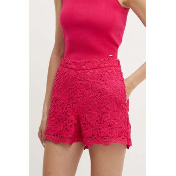Morgan pantaloni scurti SHERY femei, culoarea roz, neted, high waist, SHERY