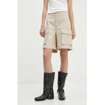 Moschino Jeans pantaloni scurti din bumbac culoarea bej, neted, high waist, 0310.8219