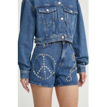 Moschino Jeans pantaloni scurti jeans femei, cu imprimeu, high waist