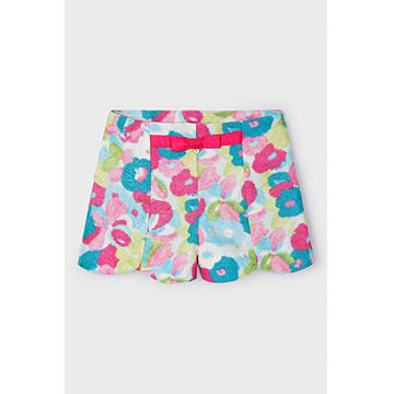 Pantaloni scurti cu model floral si aplicatie funda