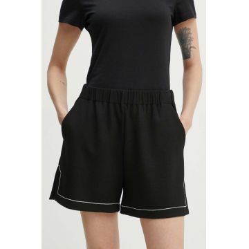 Theory pantaloni scurti femei, culoarea negru, neted, high waist, O0626202