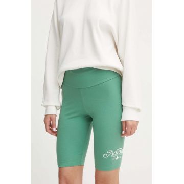 adidas Originals pantaloni scurti femei, culoarea verde, cu imprimeu, high waist, IX3534