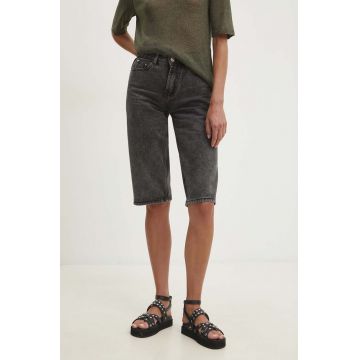 Answear Lab pantaloni scurti jeans femei, culoarea negru, neted, high waist